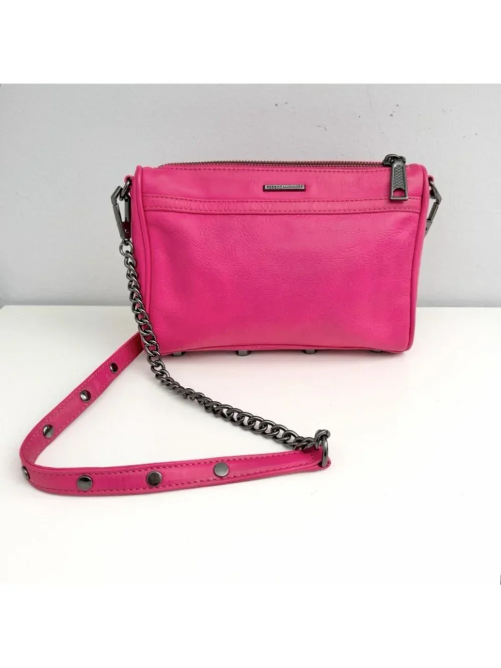 Rebecca Minkoff Mini Mac Hot Pink Leather Purse Crossbody Chain